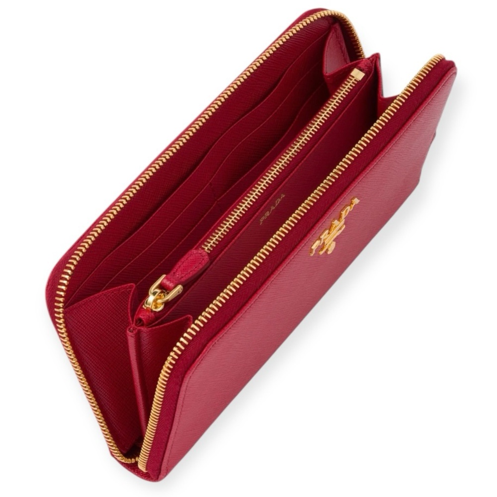 PRADA Zip Wallet Crimson Saffiano Leather Continental Wallet GUC - Picture 4 of 11